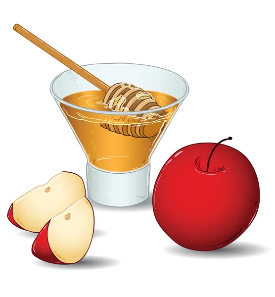Roš Hašana sklenici medu s jablky — Stockový vektor