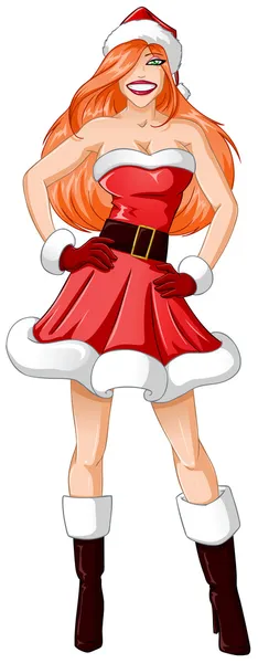 Femme habillée en vêtements sexy Santa pour Noël — Image vectorielle