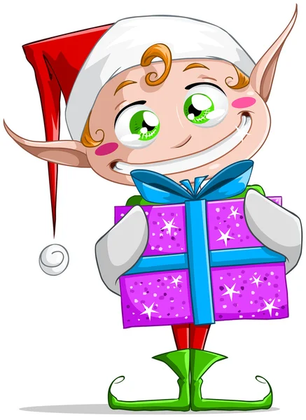 Elf Świętego Mikołaja gospodarstwa prezent — Wektor stockowy