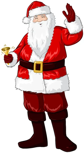 Santa Claus sosteniendo la campana y saludando para Navidad — Vector de stock