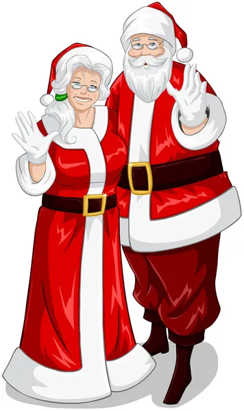 Père Noël et Mme Claus agitant les mains pour Noël — Image vectorielle