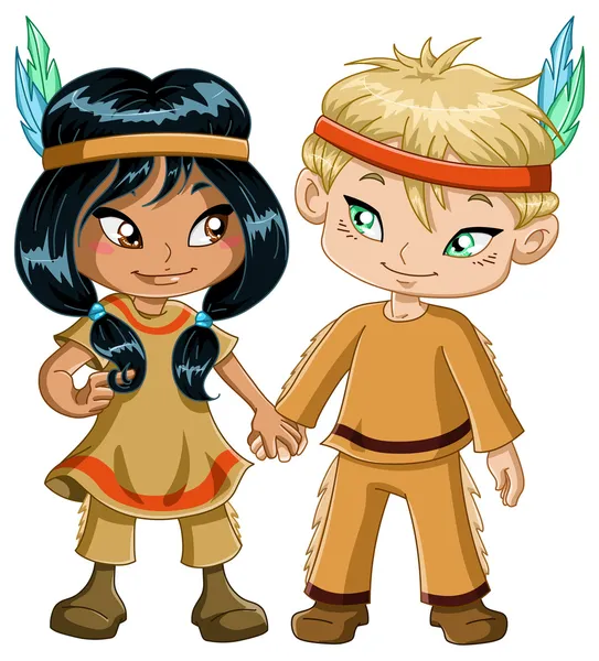 Indian Boy and Girl Holding Hands For Thanksgiving — стоковый вектор