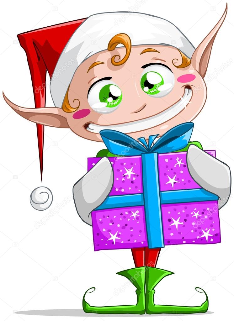 Christmas Elf Holding A Present