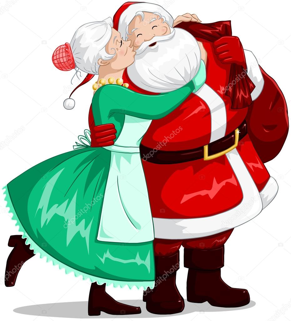 Mrs Claus Kisses Santa On Cheek And Hugs Stock Vector Image by