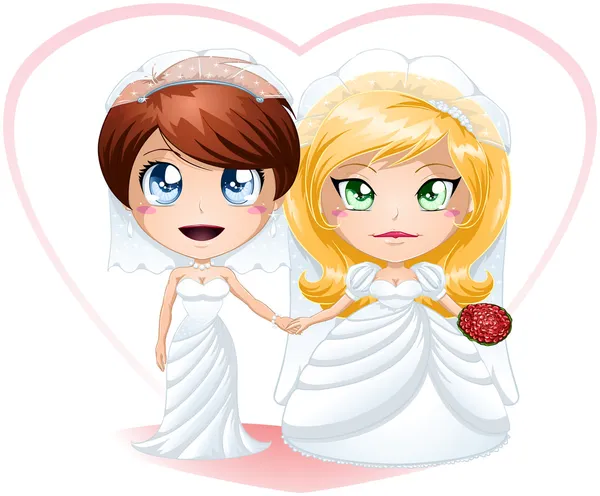Lesbiennes mariées en robes se marier — Image vectorielle