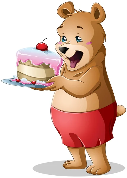 Young Bear Holding A Cake — Stock Vector