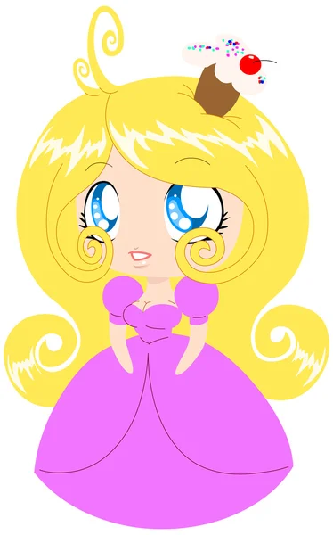 Blonde Cupcake Prinzessin im rosa Kleid — Stockvektor