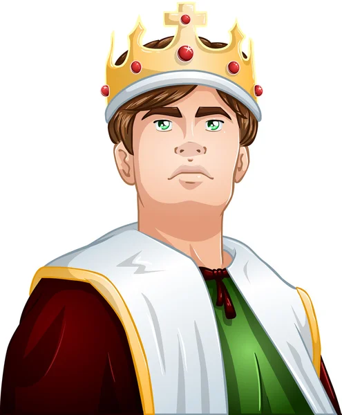Young King With Crown Shoulders Up — Stock Vector