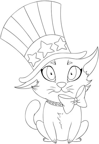 Independence Day Kitten Coloring Page — Stock Vector