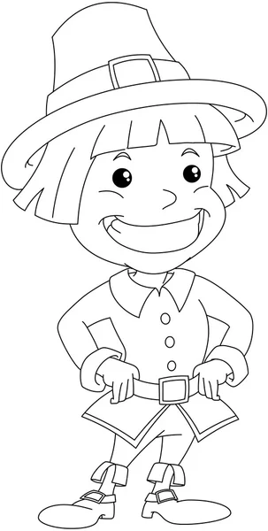 Settler Boy For Thanksgiving Coloring Page — Stock Vector