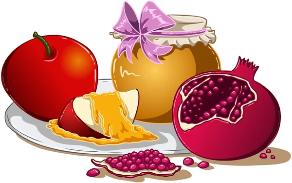 Pomme au miel et grenade pour Rosh Hashanah — Image vectorielle