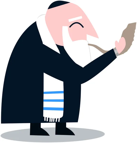 Rabbi With Talit Blows The Shofar — Stock Vector