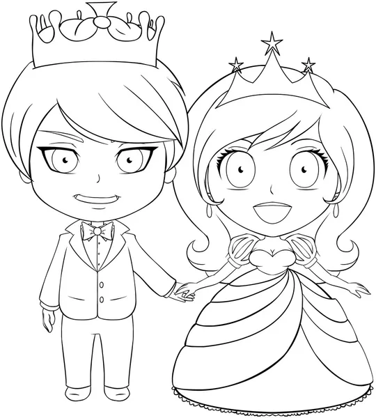 Prince and Princess Coloring Page 1 — Stock Vector