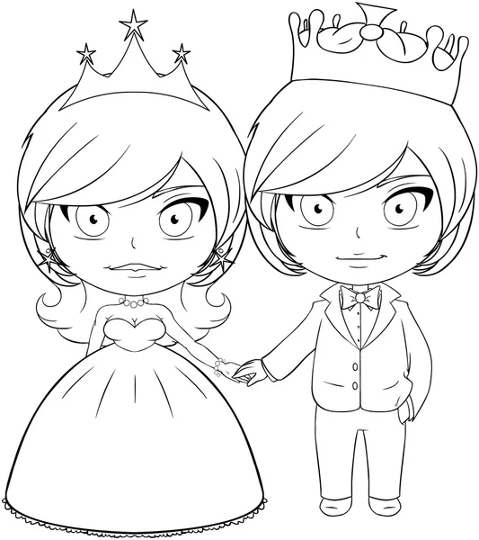 Prince and Princess Coloring Page 3 — Stock Vector