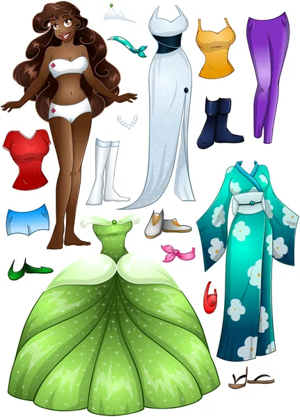 African American Girl Princess Dress Up Stock Vector