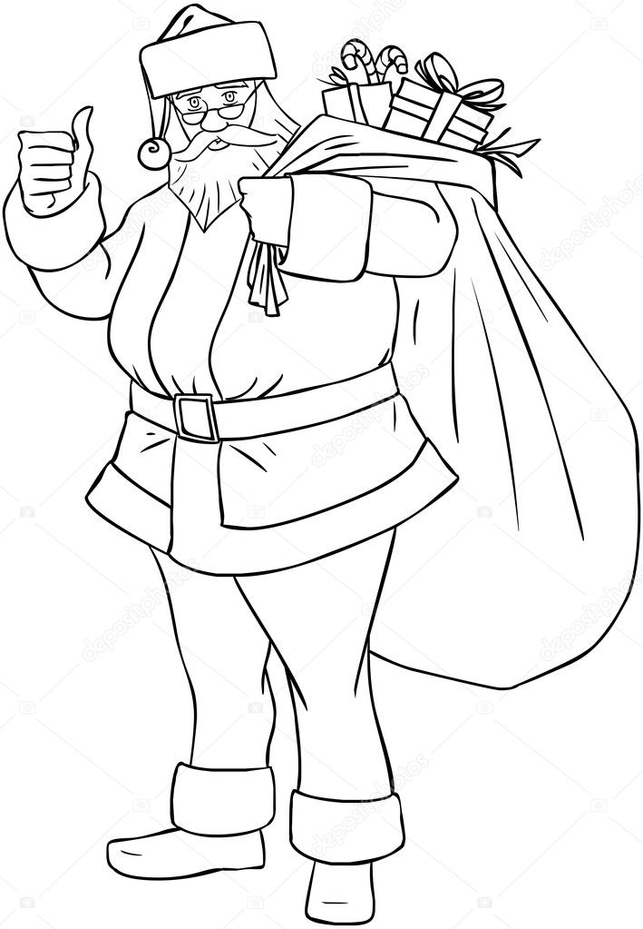 Santa Claus With Bag Of Presents For Christmas Coloring Page
