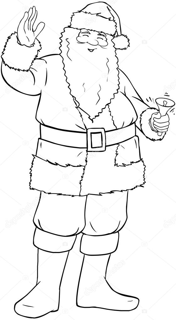 Santa Claus Holding Bell And Waving For Christmas Coloring Page