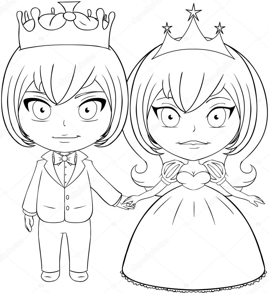 Illustration vectorielle coloriage d un prince et une princesse tenant par la main et souriant — Vecteur par LironPeer