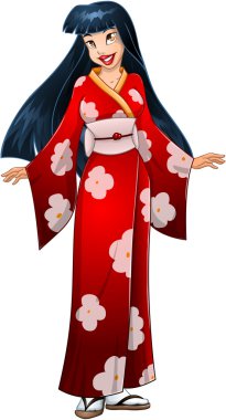 Asyalı kadın kırmızı kimono içinde