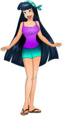 Asyalı genç kız tanktop ve kısa pantolon