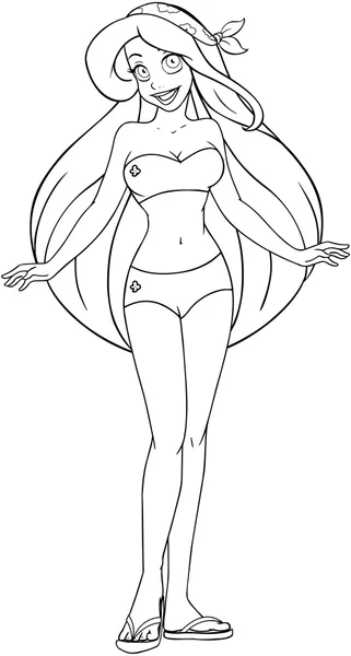 Caucasian Woman In Swimsuit Coloring Page — Stock Vector