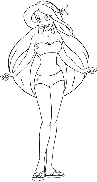 Femme caucasienne en maillot de bain Coloriage — Image vectorielle