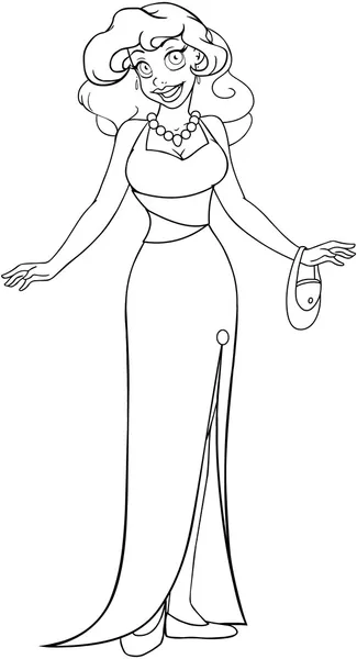 Femme africaine en robe de soirée Coloriage — Image vectorielle