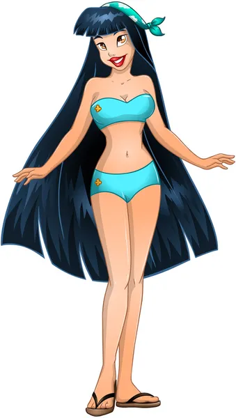 Asiatique adolescent fille dans bleu maillot de bain — Image vectorielle