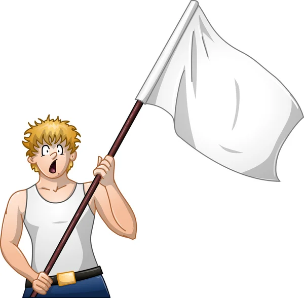 Guy tient le drapeau blanc et crie — Image vectorielle