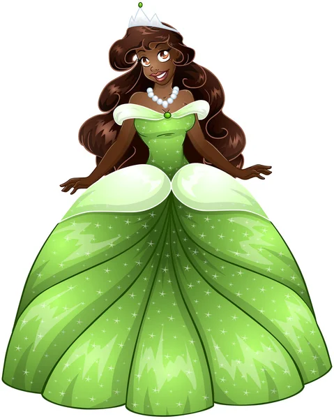 Princesse africaine en robe verte — Image vectorielle