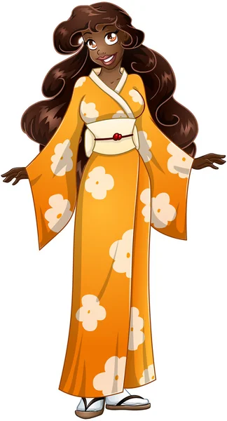 Femme africaine en kimono jaune — Image vectorielle