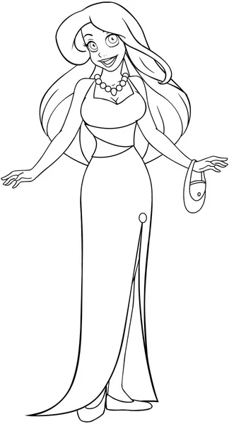 Femme en robe de soirée Coloriage — Image vectorielle