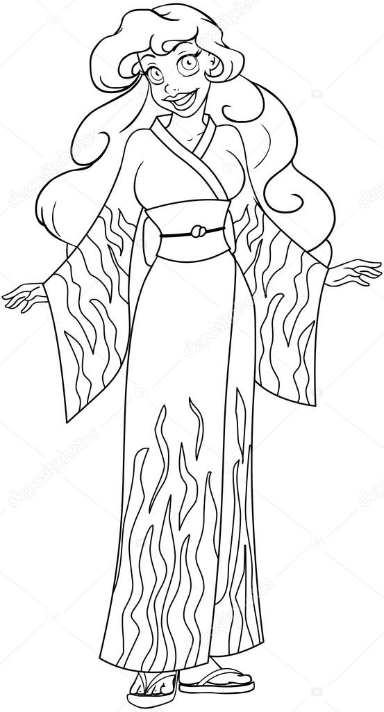 African Woman In Kimono Coloring Page