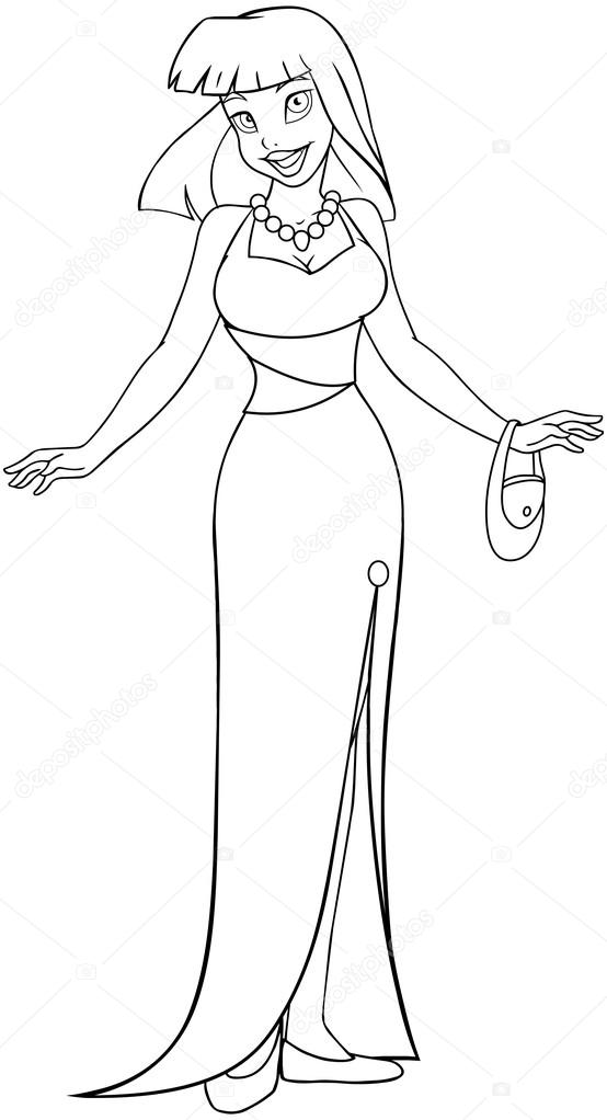 Asian Woman In Evening Dress Coloring Page