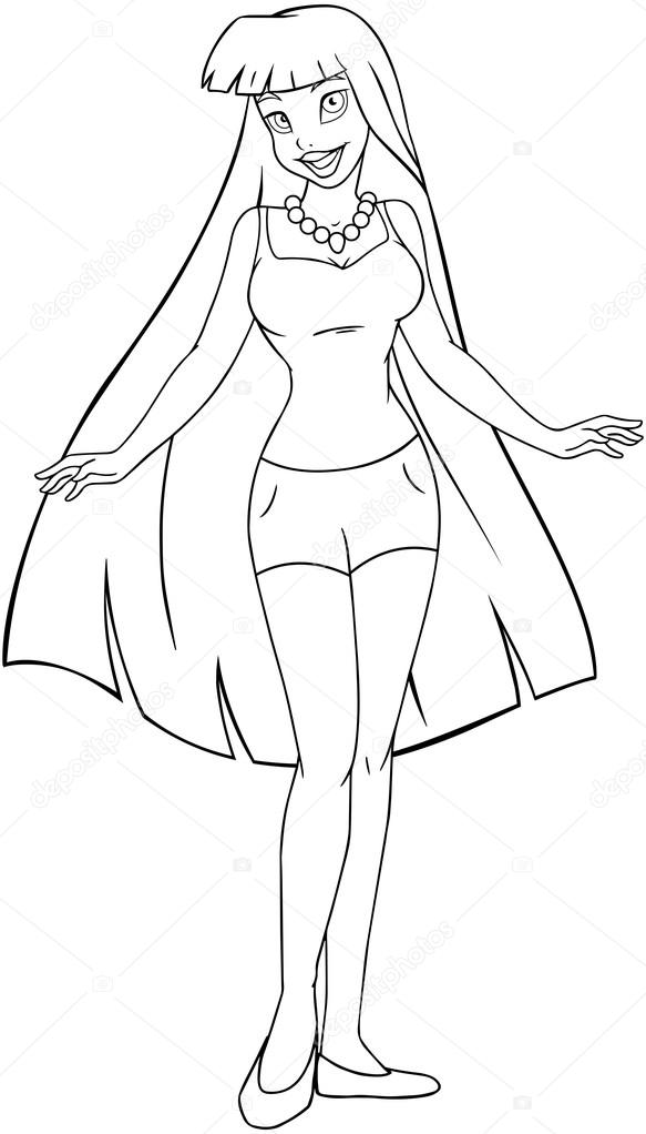 Teenage Girl In Tanktop And Shorts Coloring Page