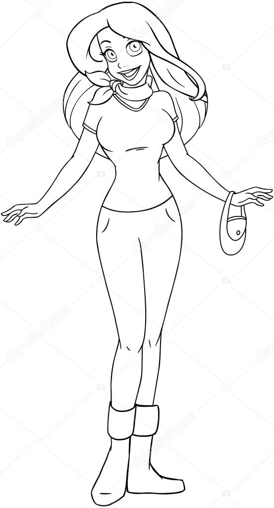 Teenage Girl In TShirt And Pants Coloring Page