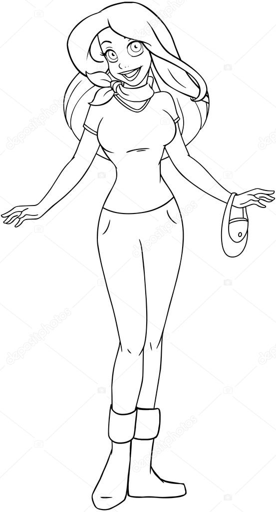 Tienermeisje In Tshirt En Broek Kleurplaten Pagina Stockvector
