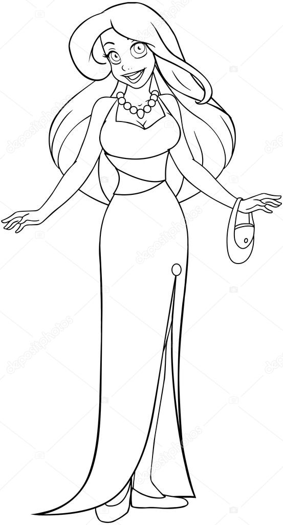 Woman In Evening Dress Coloring Page