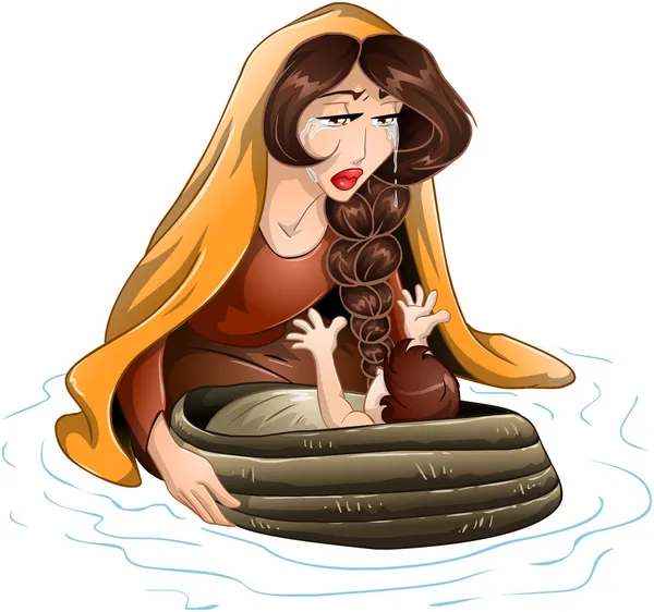 Moisés colocado en el agua por su madre — Vector de stock