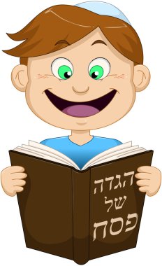 Boy Reading From Haggadah For Passover clipart