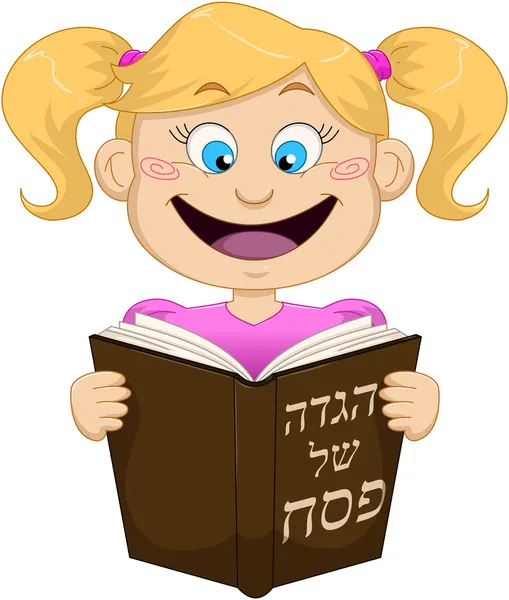 Girl Reading From Haggadah For Passover — Stock Vector
