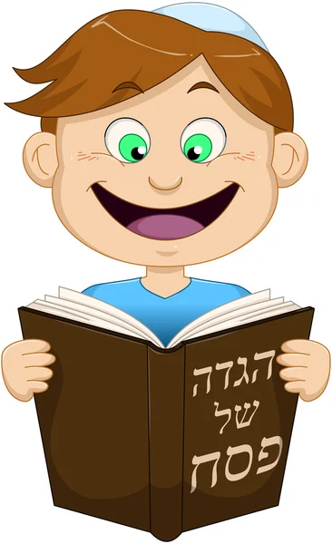 Menino leitura de Haggadah para a Páscoa — Vetor de Stock