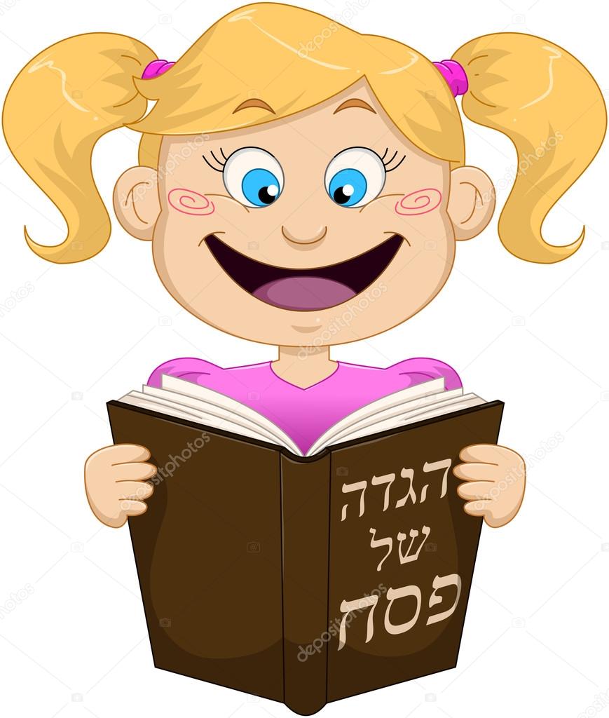 Girl Reading From Haggadah For Passover