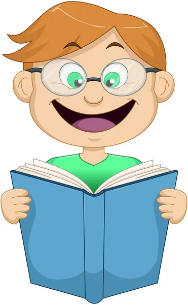 Menino com óculos de leitura do livro — Vetor de Stock