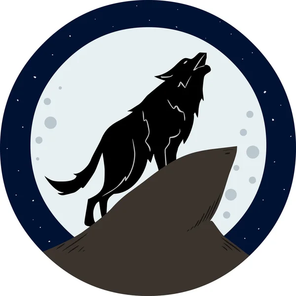 Loup hurlant sur la lune la nuit — Image vectorielle