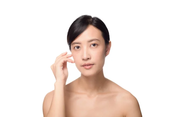 아름답고 아시아인 여성의 모습은 태어난 피부의 개념을 깨끗하게 아시아 소녀의 — 스톡 사진