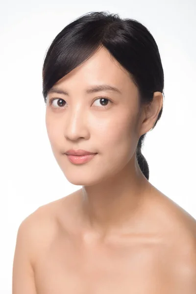 Porträtt Vacker Ung Asiatisk Kvinna Ren Fräsch Naken Hud Koncept — Stockfoto