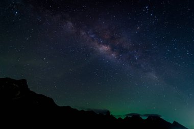 Samanyolu ve Khao Sam ROI Yod Milli Parkı, Tayland gece gökyüzünde yıldızlar