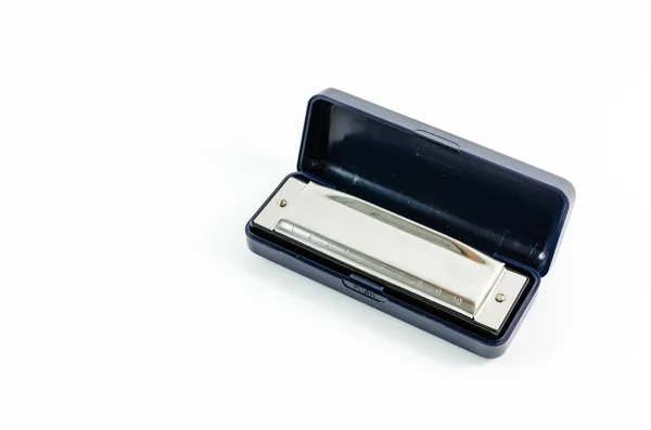 Gümüş Diyatonik Blues Harp Beyaz Arkaplanda Izole — Stok fotoğraf