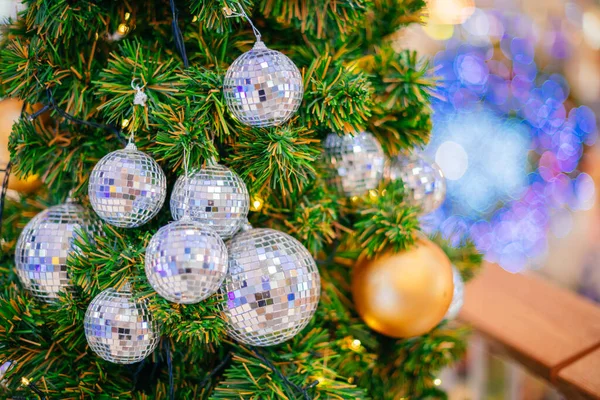 Jul Semester Banner Träd Bokeh Bakgrund Jul Bakgrund Selektiv Fokus — Stockfoto